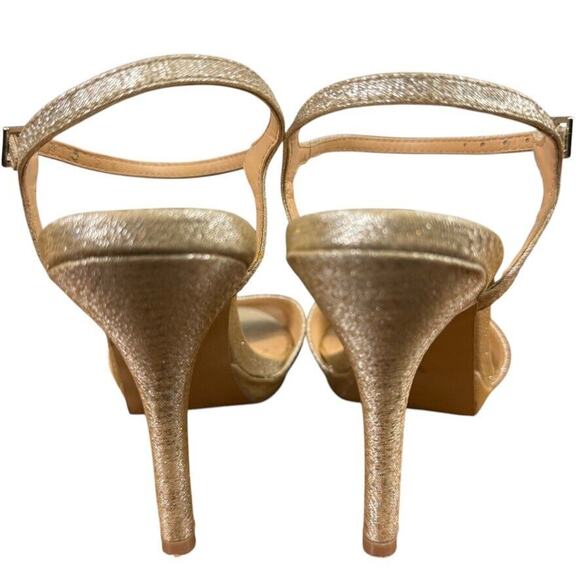 Badgley Mischka American Glamour Womens Rhinestone Gold Ankle Strap Heels sz 6.5 - Picture 11 of 16